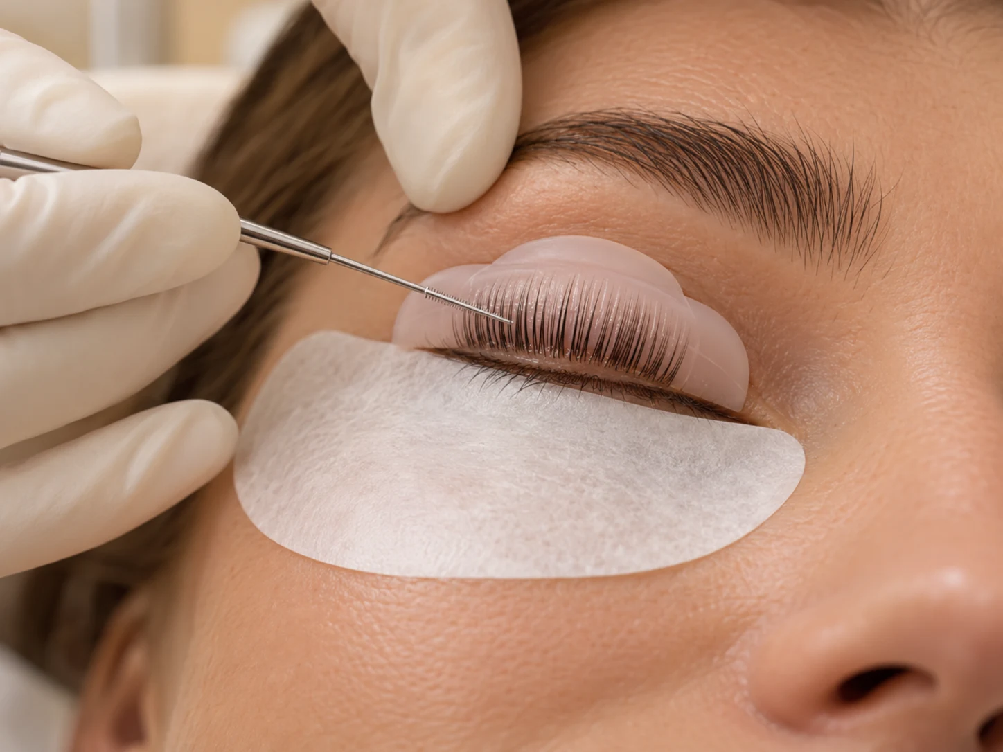 Procedimiento profesional de lifting sobre pestañas naturales